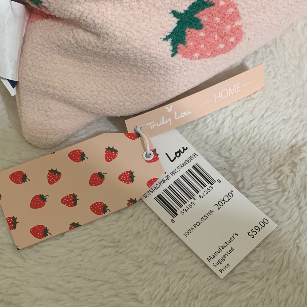Truly Lou Strawberry Patterned Pink Throw Pillow 🍓 - Picture 3 of 6